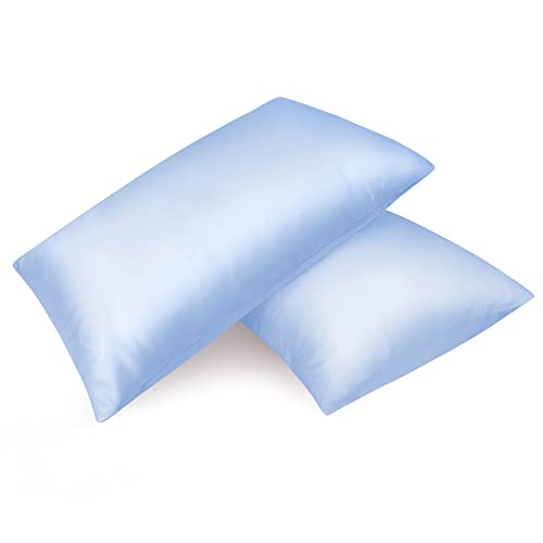 Fittia 2er-Set Satin Kissenbezug Premium Kopfkissenbezug Kissenhülle Haar- und Hautpflege Seidig mit Reißverschluss, Hellblau, 50x75cm