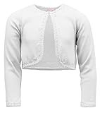 Cyndeelee Girls Long Sleeve Beaded Sequin Scallop Trim Bolero Cotton Shrug Cardigan (White, 18 Months)