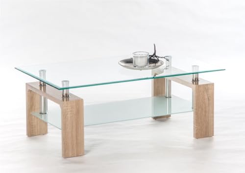 möbelando Couchtisch >Mango II< in Edelstahl/Sonoma Eiche Dekor - 100x46x60 (BxHxT)