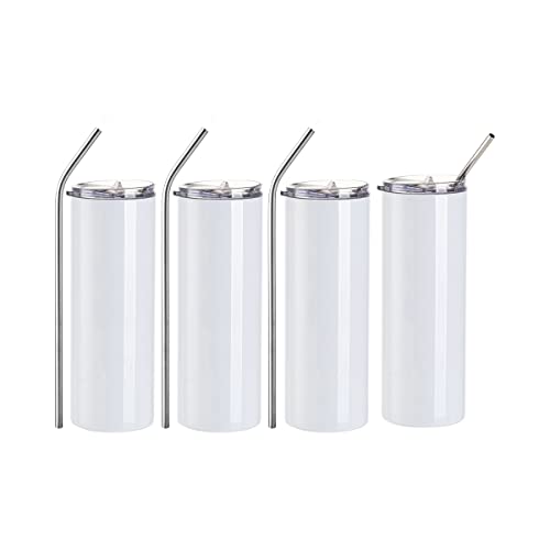 Craft Express 20 OZ Sublimation Tumblers Blanks Skinny Straight Glossy White-Stainless Steel Tumblers Cups Mugs Perfect for Tumbler Heat Press Crafting-Set of 4