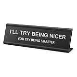 I'll Try Being Nicer Funny Office Desk Sign, Sarcastic Snarky Gift Humorous Quotes Naughty Sign Playful Desk Decor for Coworker Colleague Intern Mentor Leader Manager Staff Teacher