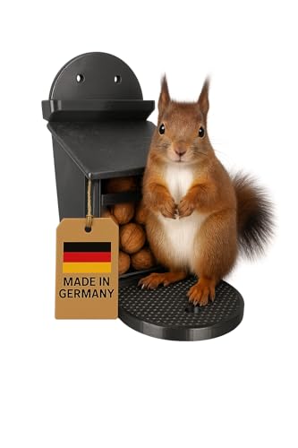 Schwarzes Eichhörnchen-Futterhaus aus Kunststoff– Witterungsbeständig mit Abnehmbarer Kunststoffscheibe, Belüftetem Innenfach & Rutschfester Sitzfläche – Stabil für Außenbereiche (Night Schwarz)