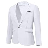 Mens Slim Fit Casual One Button Blazer Jacket Business Sport Coat Tops Daily Suite for Man White