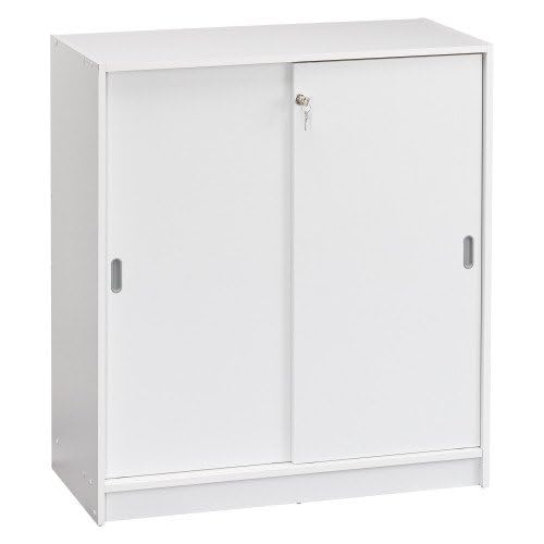 Générique Armoire Basse Bois H 100 x L 90 cm Portes coulissantes Essens (Blanc)