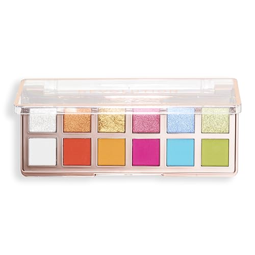 Revolution, The Vibrant Icon Brights Palette, Paleta con 12 Sombras de Ojos en Tonos Mate, Brillantes y en Crema, Fórmula Compacta, Vegano y Libre de Crueldad