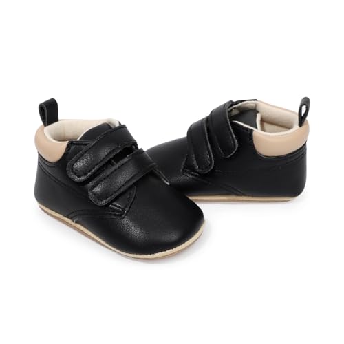 Image of HsdsBebe Baby Boys Girls Pu Leather Hard Bottom Walking Sneakers Toddler Rubber Sole First Walkers Infant Cartoon Slippers Crib Shoes