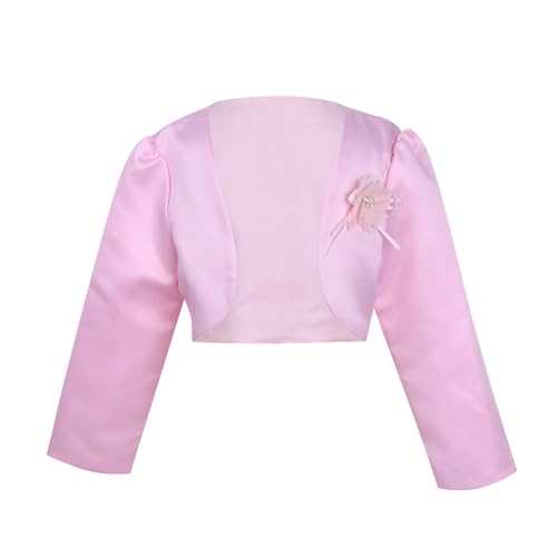 Sholeno Kids Flower Girls Wedding Bolero Shrug Open Front Long Sleeves Flower Cardigan Party Cropped Jacket Pink 18-24 Months