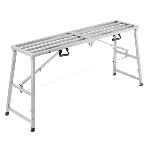 VEVOR Plataforma de Trabajo, Altura Ajustable de 4 Velocidades 80-130 cm, Escalera de Acero de Aleación Plegable, Carga de 400 kg, Pies de Goma Antideslizantes, para Pintar Paneles de Yeso, Limpieza
