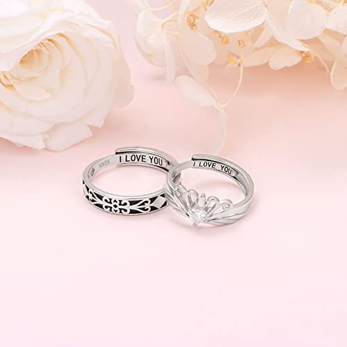Alphm Promise Rings For Couples Matching Rings Sets 925 Sterling Silver I Love You Princess And Knight Engagement Ring For Her And Him Wedding Band Adjustable Couple Rings For 2 Women Men #TOP1