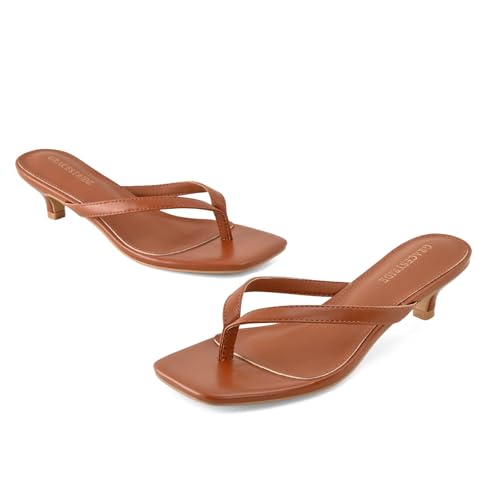 Image of Women's Flip-Flops Kitten Heels Thong Sandals For Women Square Toe Slip On Fashion Summer Dress Sandals