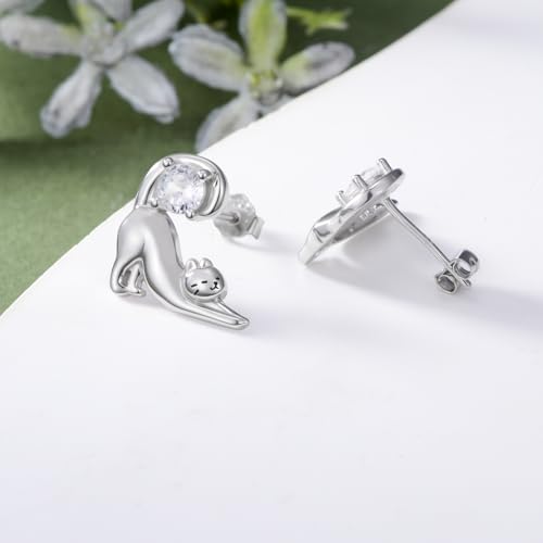 Boucles d'oreilles chat en argent 925 véritable et zircon brillant - 3