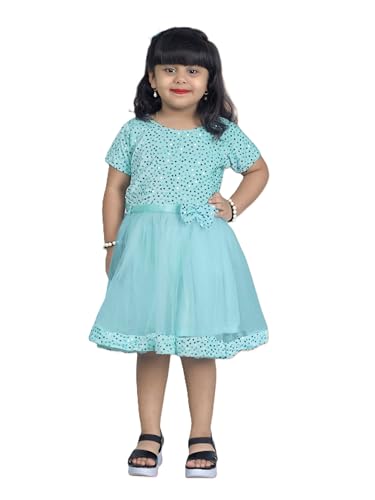 Image of Charming Girls' Kids Velvet & Net Frock with Knee-Length Short Sleeve A-line Round Neck Fit and Flare and Back Zipper Closure|Kids Dress for Baby Girls Birthday Outfit