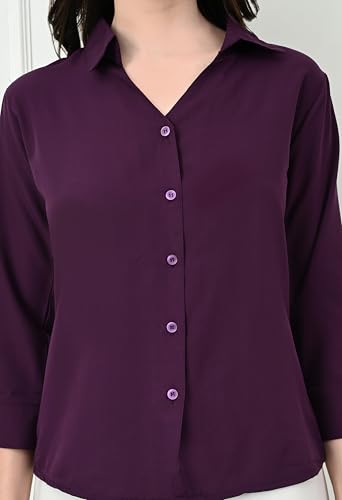 Image of FUNDAY FASHION Women's Crepe Casual Regular Fit Solid V Collered Shirt (Pack of 2)