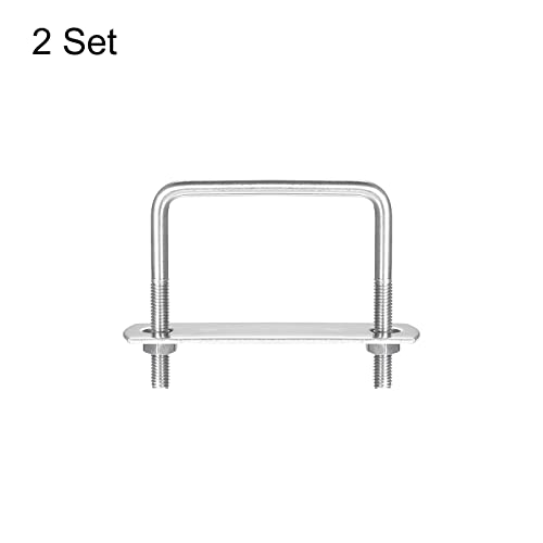 Image of uxcell Square U-Bolts, 2 Sets 62mm(2.44 inch) Inner Width 60mm Length M6 304 Stainless Steel U Clamp Bolt with Nuts and Plates, for Boat Trailer