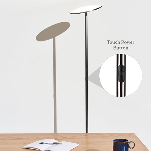 Image of Brightech Sky LED Floor lamp, Torchiere Super Bright Floor Lamp for Living Rooms & Offices - Dimmable, Tall Standing Lamp for Bedroom Reading - Black Chrome