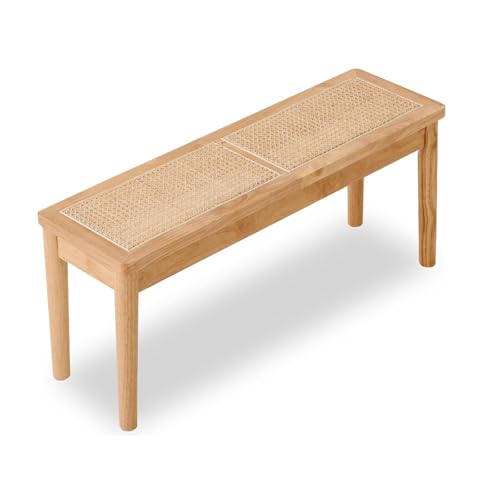 Banc en bois de noyer massif et rotin tressé main pour entrée raffinée