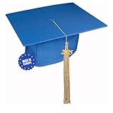 KEPI - Absolventenkappe für Kinder, Abschluss Hüte aus Stoff, Grundschule Graduation, Quadratische Abschlusshüte, Hut mit Goldener Quaste und Anhängsel 2025 - Farbe Blau, Universalgröße 49-55 cm