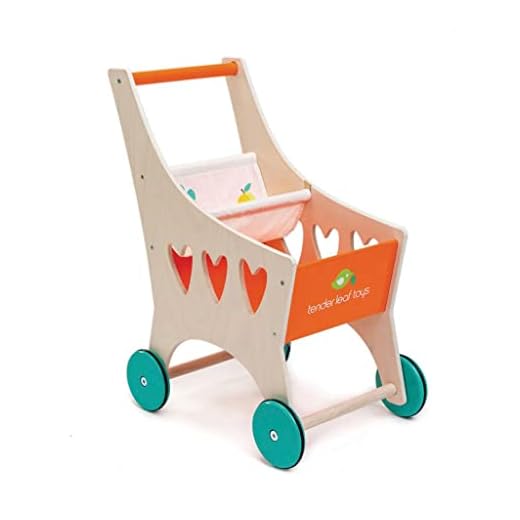 Tender Leaf Toys Wooden Shopping Cart – Classic Vintage Pushcart for Groceries Toys and More – Social, Creative, Imaginative Development – Encourages Walking – Ages 3 Years +