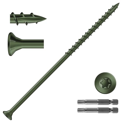Image of #14 x 8 Inch Deck Screws (152Pcs) 8lb. Exterior Wood Screws. Carbon Steel, Green, Flat Head, Rust Resistant epoxy Coated, with T30 Star Bit