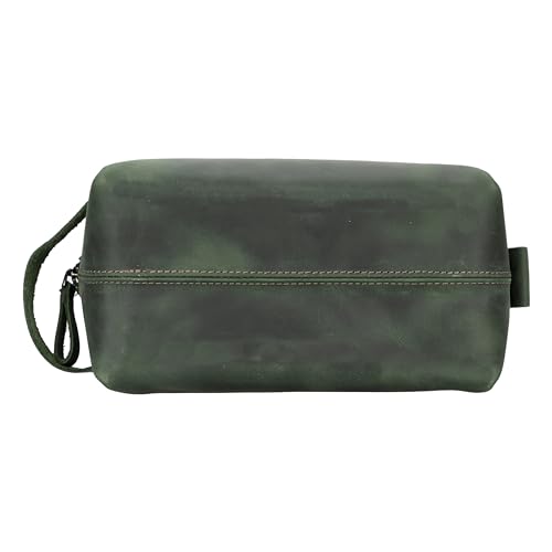Lev Leather %100 Hakiki Deri Makyaj Çantası, Kişisel Bakım Çantası, Makyaj Çantası, Taşıma Saplı Tuvalet Çantası, Banyo Çantası, Kişisel Hijyen Kiti, Seyahat Kiti (Yeşil, X-Large)
