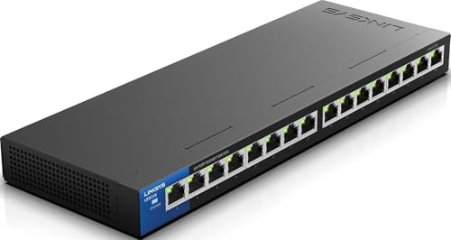 Linksys LGS116P 16 Port Gigabit Unmanaged Network PoE Switch with 8 PoE+ Ports @ 80W - Ideal for Business, Home, Office, IP Surveillance - Ethernet Switch Hub with Metal Housing, Desktop / Wall Mount