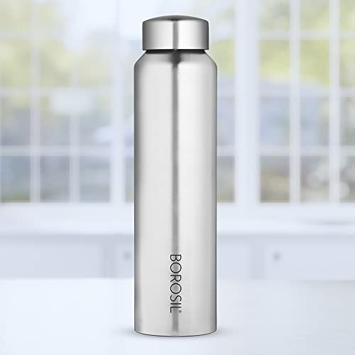 Image of Borosil Hydra Aquaslim Stainless Steel 1000 ml Water Bottle | Single Wall, Leakproof, BPA Free| Bottle for Office, School, College & Gym | Silver