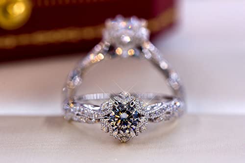 Bague fiançailles argent S925 oxyde zirconium AAA diamant 1 carat fleur ajourée - 5