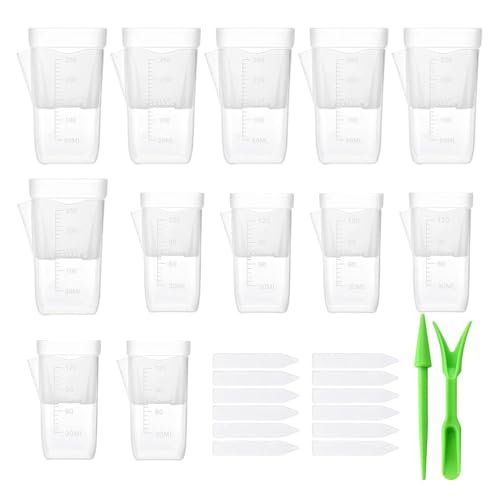Macetas de riego automático – 12 tazas hidropónicas transparentes con drenaje, macetas para habitación infantil con indicador de nivel de agua, ideal para jardinería interior y exterior, dormitorio