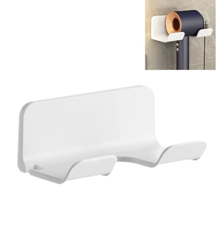 T TAKONE Soporte para secador de pelo sin taladrar, soporte de pared para secador de pelo, soporte para secador de pelo, soporte para baño, adecuado para la mayoría de secadores de pelo (blanco)