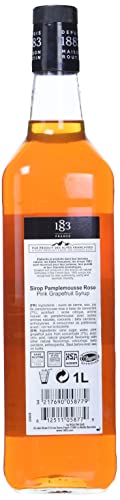 Image of 1883 Pink Grapefruit Syrup for Drinks, Made in France, 1 Liter Glass Bottle