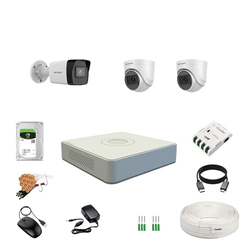 Image of HIKVISION 2MP 1080P 4 Channel DVR, 2MP 2 Dome & 1 Bullet Cameras [Night Vision + EXIR Technology + Motion Detection + HDTVI] + 1 TB HDD + 4 CH SMPS + CCTV Cable + BNC /DC
