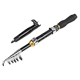 Teleskop-Angelrute aus Carbon, tragbare, leichte Taschenrute mit Spule aus Aluminiumlegierung und 5,2:1 Übersetzung für Reisen und Angeln im Freien, 1 m, Schwarz