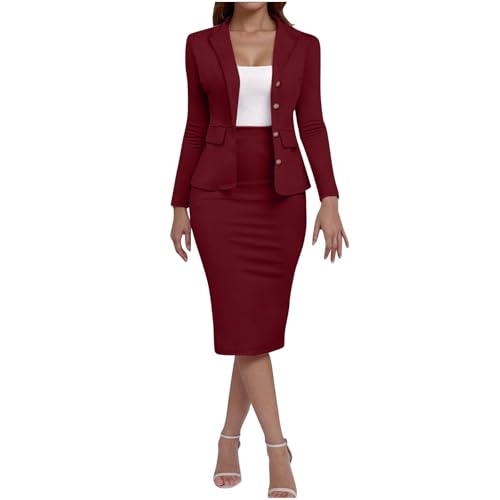 Canbebig Womens Suits 2 Piece Set Lapel Blazer and Pencil Skirt Dressy Suits Business Skirt Suits Work Office Fashion Outfits
