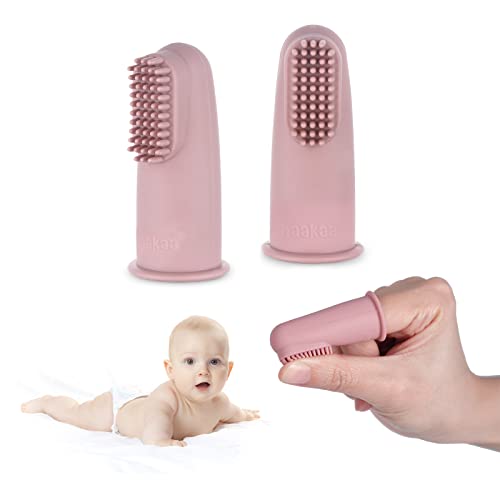 Image of haakaa Silicone Baby Finger Toothbrush,for Training Teething and Oral Cleaning,Soft Food Grade Silicone,0 Months+, 2 Pack, Blush