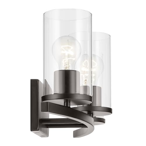 Image of Kichler Crosby 23 inch 3-Light Bathroom Vanity Light Fixture with Clear Glass Shades in Olde Bronze for Modern Powder Room Over Mirror Lighting (23 inch x 8.75 inch), 45497OZCLR