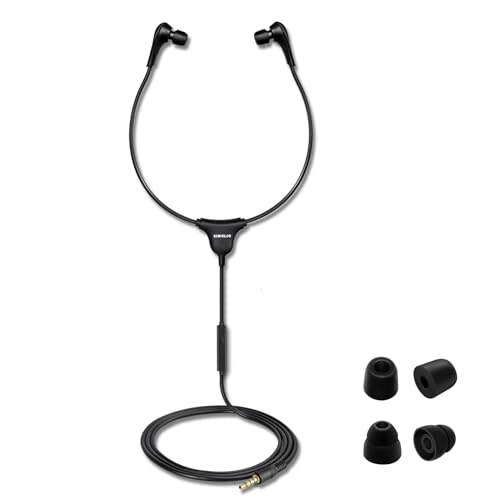 SIMOLIO Stereo Headset with Mic, Light Weight Stethoscope Transcription Headset with Volume Control and Soft Memory Foam Ear-Tips, 4.9FT Audio Cord, 3.5mm Plug Wired PC Headphones, SM-901M