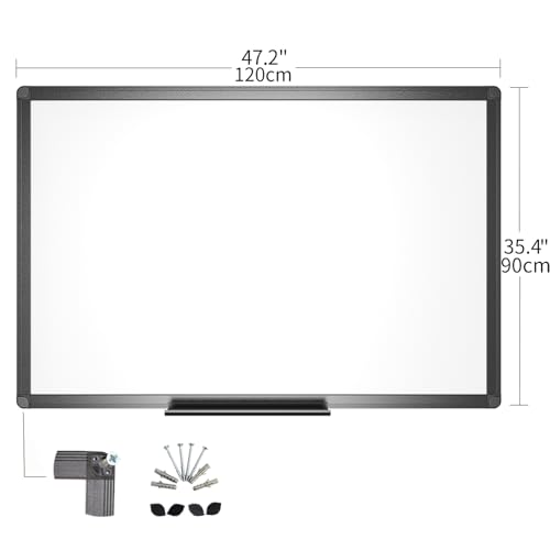 Image of VIZ-PRO Magnetic Dry Erase Board, 48 x 36 Inches, Black Aluminium Frame | Wall Mounted Whiteboard with Marker Tray, 4' x 3', for School Office and Home