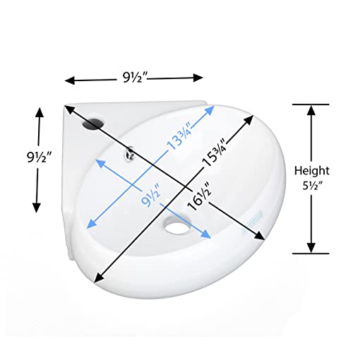 Renovators Supply Manufacturing Corner Wall Mount Bathroom Sink 15 3/4 In. White Ceramic Oval Countertop Vessel Sink With Overflow And Single Faucet Hole #TOP1