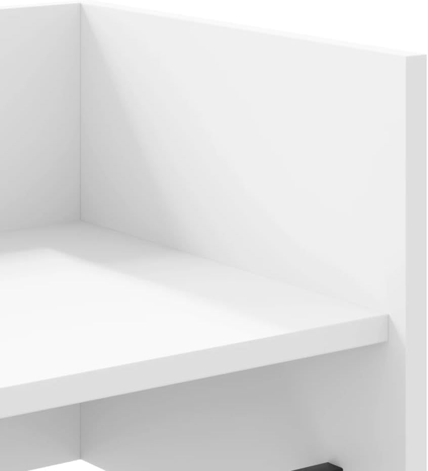 Close-up of the shelf corner, showing the material and finish.