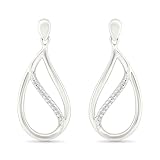 DGOLD Sterling Silver Round Diamond Pear Shaped Fashion Earring (1/10 CTTW)