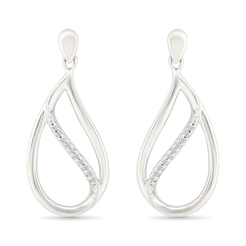 DGOLD Sterling Silver Round Diamond Pear Shaped Fashion Earring (1/10 CTTW)