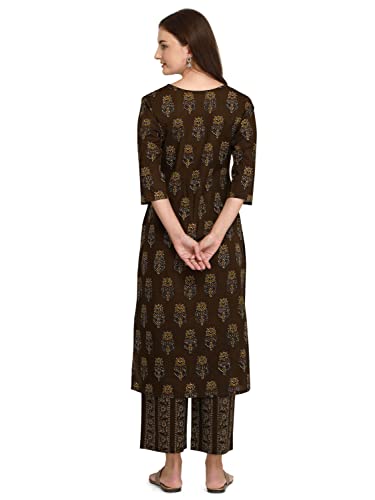 Image of FIORRA Women's Mahendi Green Pure Cotton Kurta with Palazzo Pant