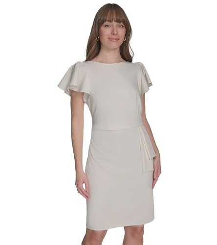 Tommy Hilfiger Women's Flounce Sleeve Side Drape Fully Lined Sheath Dress