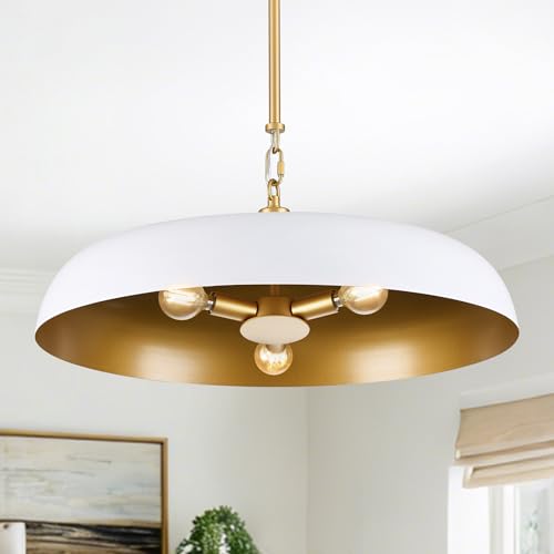 Large Pendant Light 20in White and Gold Dome Pendant Lights 3 Light Socket Pendant Light Fixture...