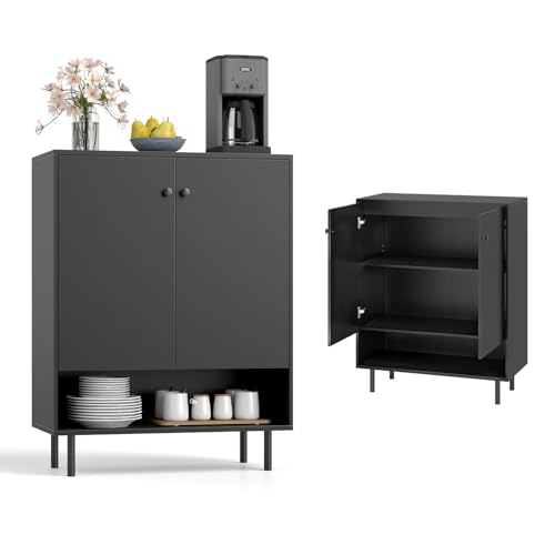 KOMFOTTEU Aparador de Cocina con 2 Puertas, Armario Buffet con Estante Ajustable en 5 Posiciones, Mueble de Almacenamiento con Dispositivo Antivuelco para Sala de Estar, 75 x 35 x 95 cm (Negro)