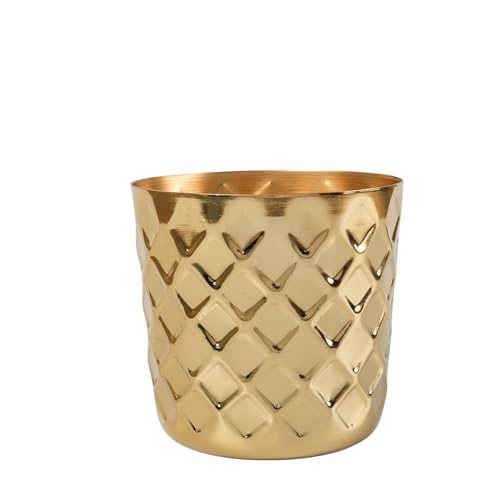 Image of Metal Emboss Plant Pot - Handmade Indoor Planter Pot for Tabletop Decor,Modern Decorative Planter for Office, Living Room, Bedroom, Kitchen, and Home Decor (5 inch,Gold)