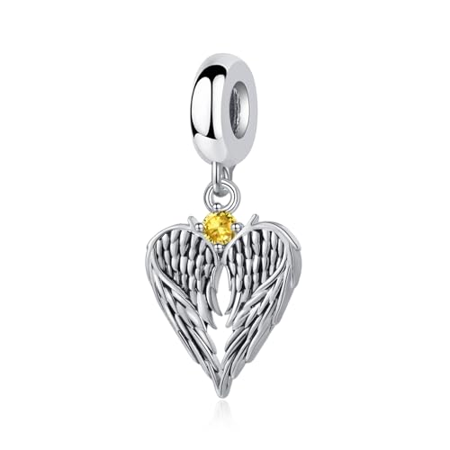 Abalorio colgante de ala de ángel de la guarda de plata con 12 piedras natales para pulsera