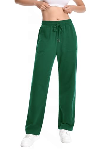 Christmas Cotton Baggy Sweatpants Jogger Lounge Stretch Pull On Pants for Women Trendy Hiking Athletic Womens Casual Workout High Waisted Wide Leg Yoga Trousers Sweat Pants Pockets Dark Green S