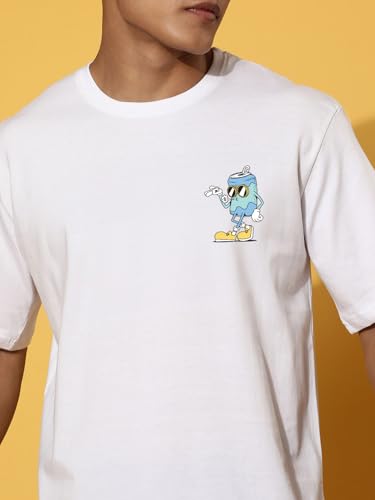 Image of Veirdo Men's Cotton Oversized Fit Oversized Baggy Fit Drop Shoulder Cool and Stylish Graphic Printed Design Half Sleeve T-Shirt (Available Sizes: S to 2XL)