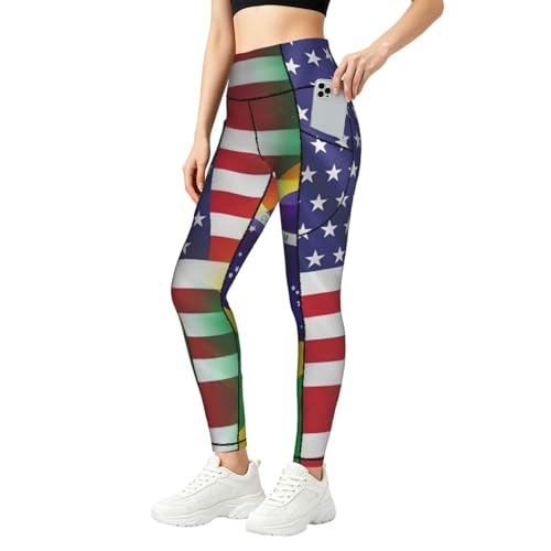 Ropa de gimnasio de compresión para mujer y leggings de moda fitness con estampado de banderas